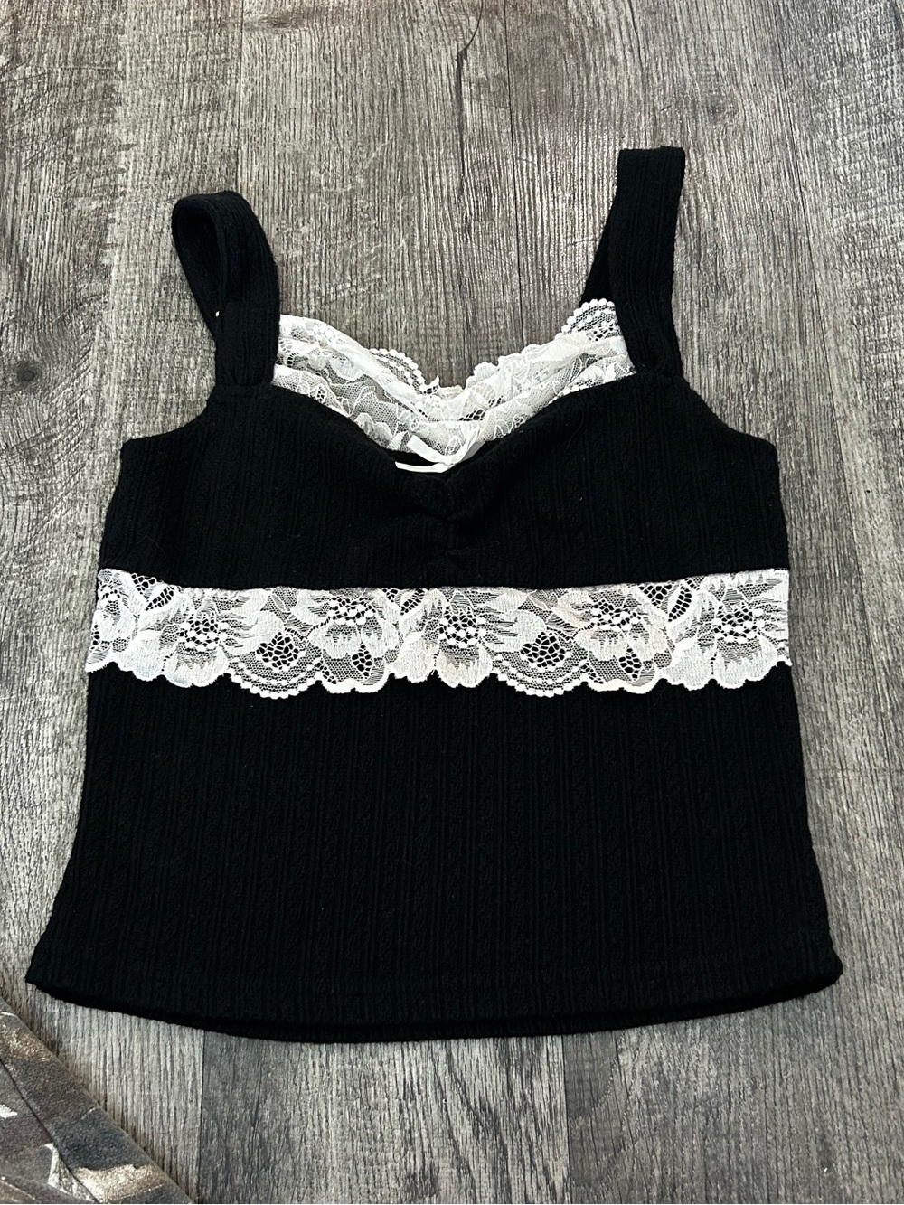 Black Lace-Trim Ribbed Tank Top - Women